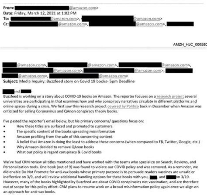 Amazon ‘censored’ COVID-19 vaccine books after ‘feeling pressure’ from Biden White House: docs