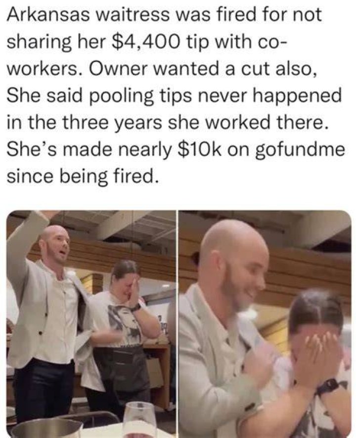 Arkansas waitress fired after customers leave $4K tip