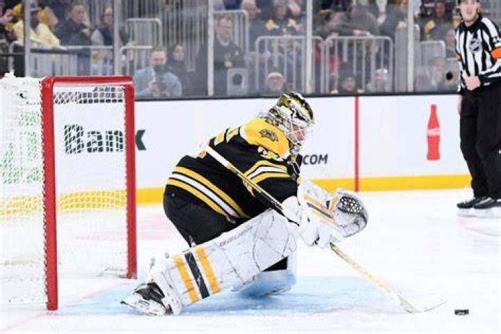 Bruins goalie Linus Ullmark scores goal against Canucks