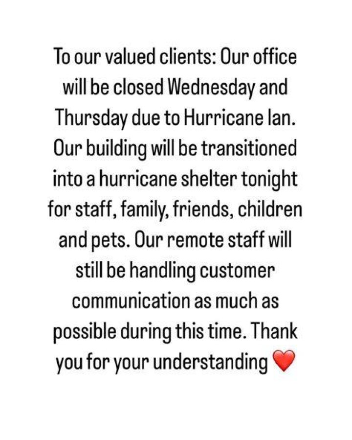 CEO tells staff to go to office during Hurricane Ian