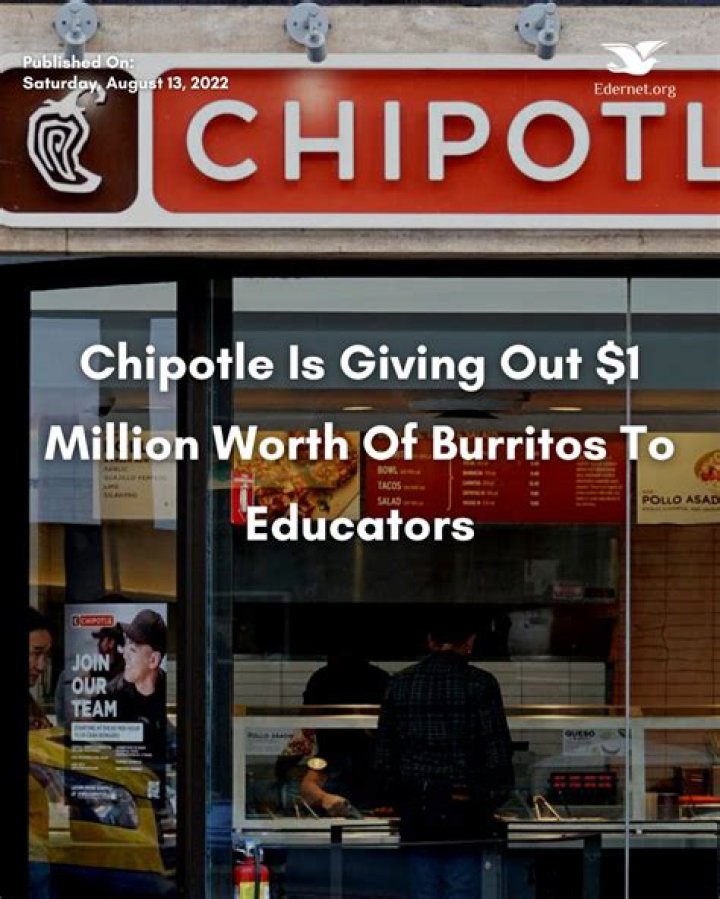 Chipotle offers $1M worth of free burritos to teachers in the US