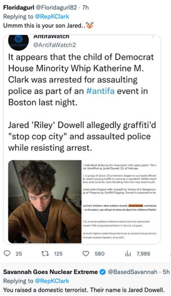 Dem Minority Whip Katherine Clark's daughter Riley Dowell busted for assaulting Boston cop