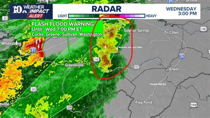 Flash flood warning from pouring rain