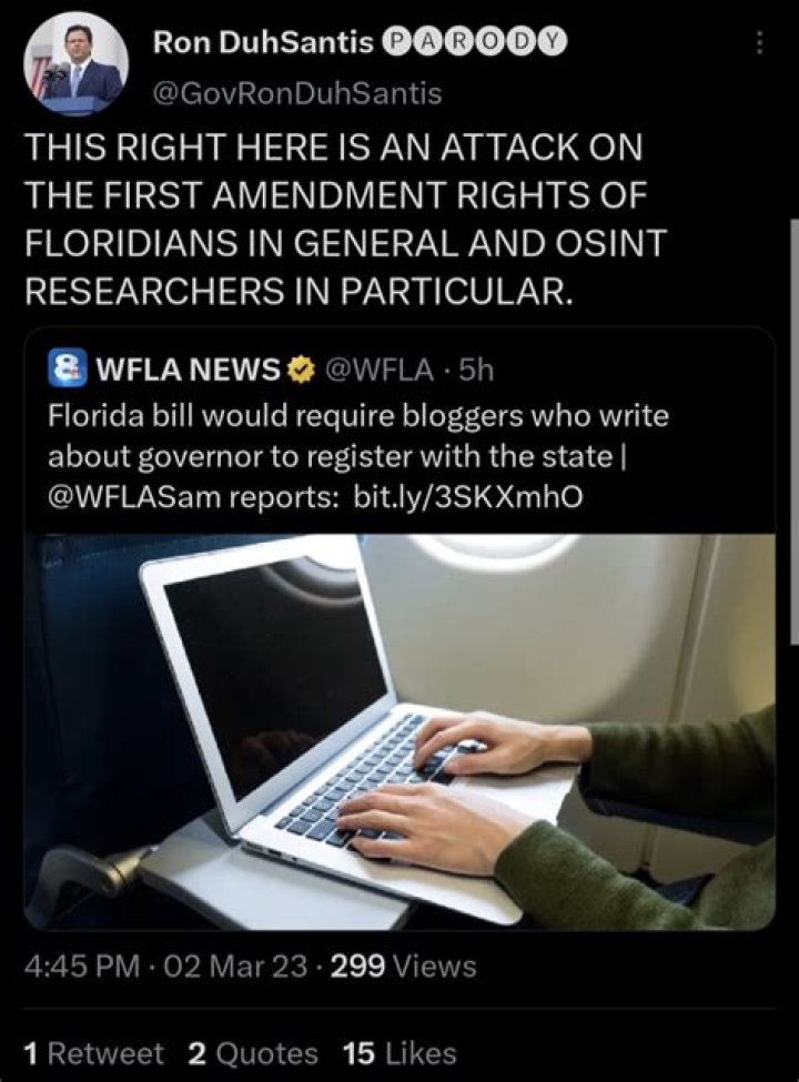Florida wants to force bloggers writing about DeSantis to register