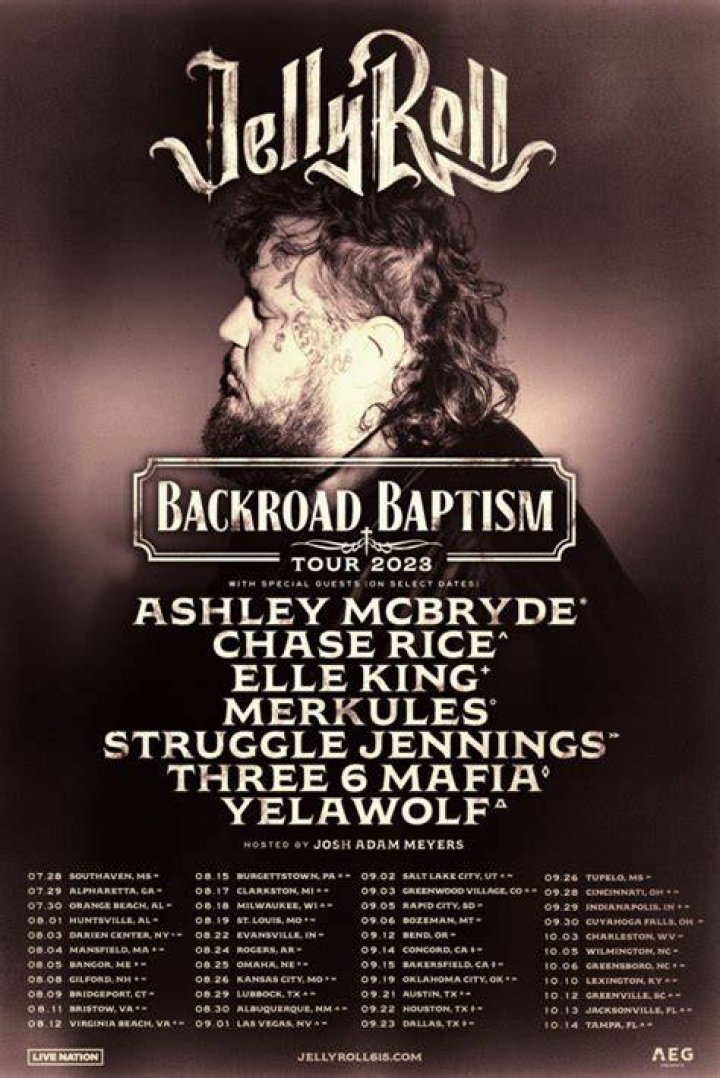 Jelly Roll 'Backroad Baptism' tour 2023: Tickets, dates, prices