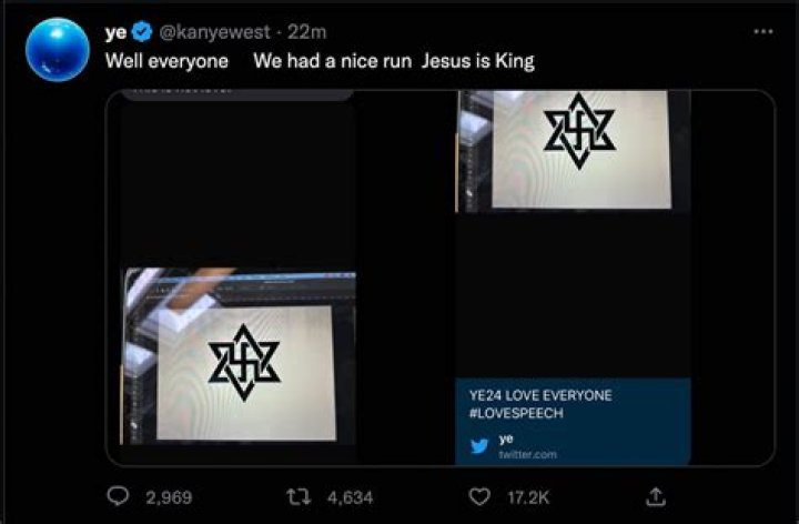 Kanye West suspended from Twitter after swastika post