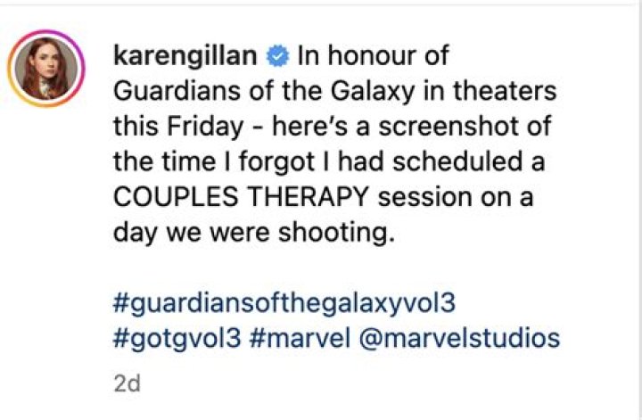 Karen Gillan attended couple’s therapy in full Guardians of the Galaxy makeup