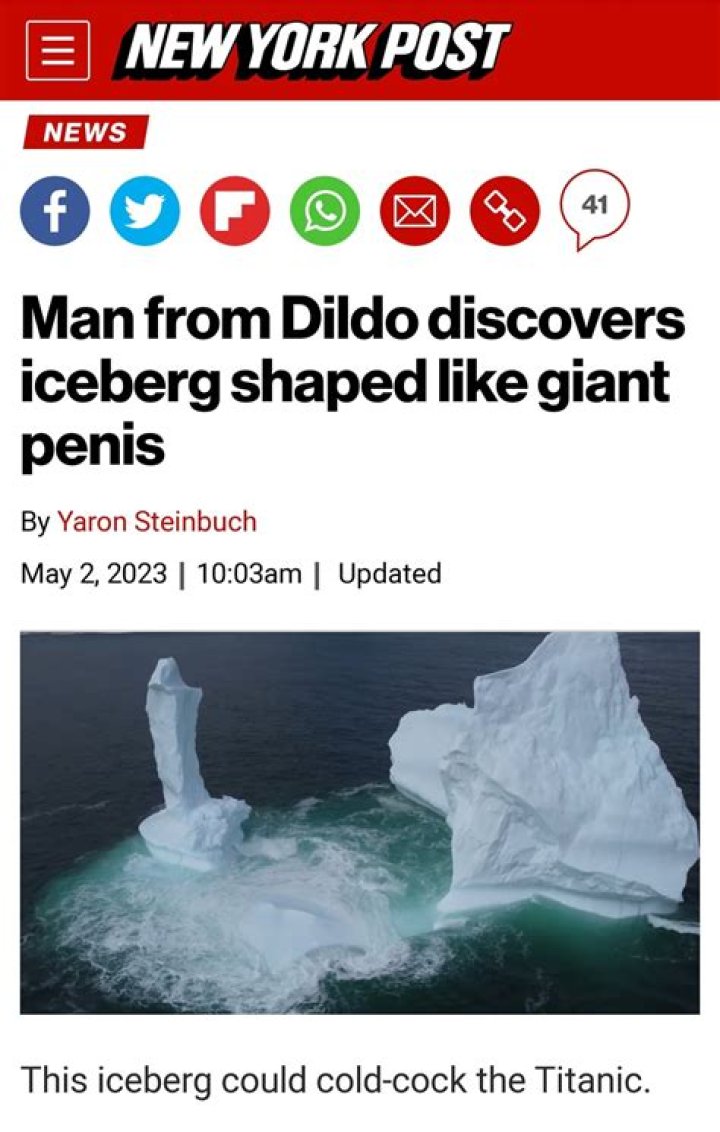 Man from Dildo discovers iceberg shaped like giant penis