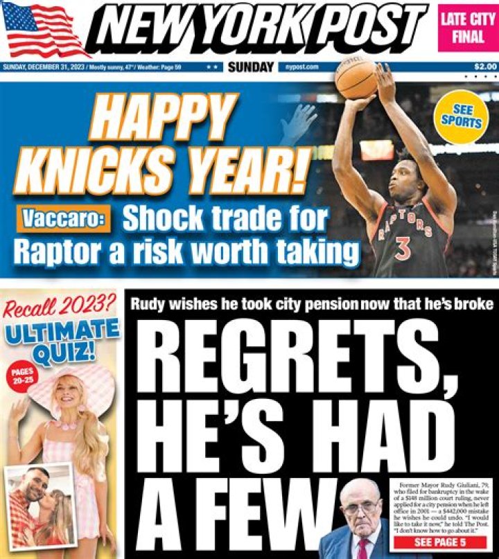 NY Post Cover for December 31, 2023