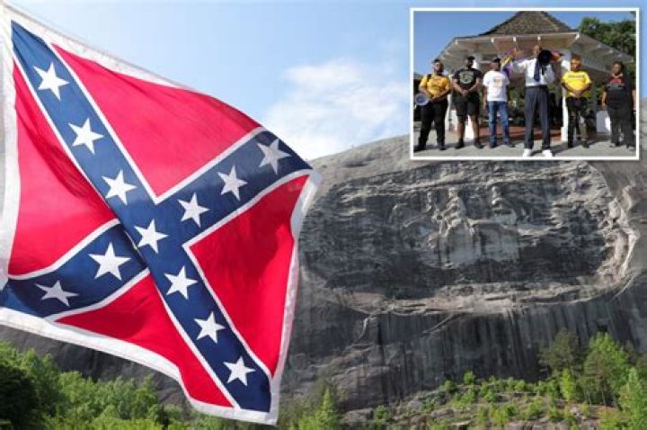 Pro-Confederate protesters march in Stone Mountain Georgia
