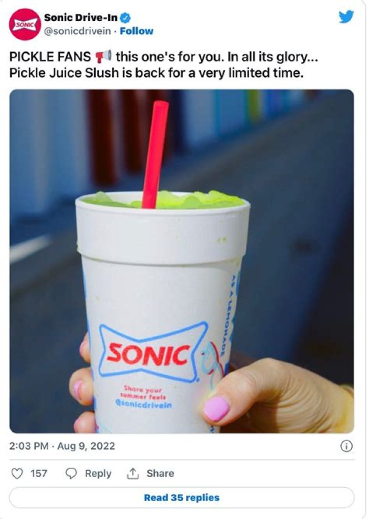 Sonic Drive-In brings back fan-favorite Pickle Juice Slush