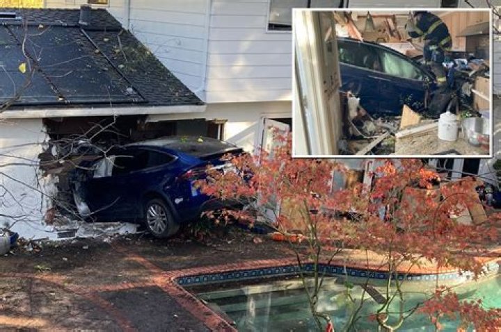 Tesla flies over swimming pool, crashes into California home