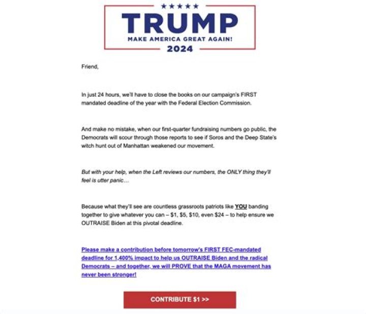 Trump campaign sends fundraising email minutes after indictment drops